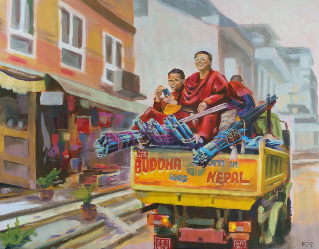 Gemälde mit tibetischen Mönchen