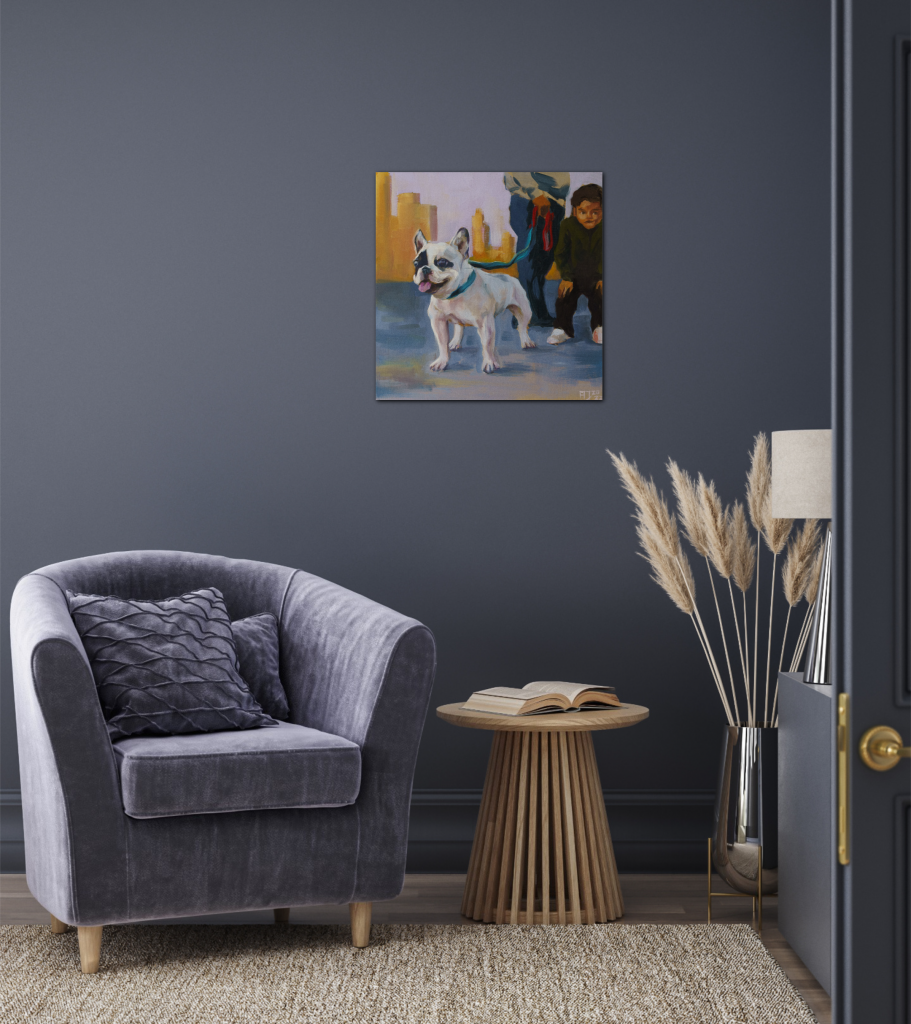 Gemälde mit Hund im Raum